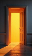 A brightly lit, wide open doorway beckons, suggesting entry to a welcoming space, promising warmth and comfort Perfect for themes of hospitality, opportunity, and new beginnings , bright, optimism