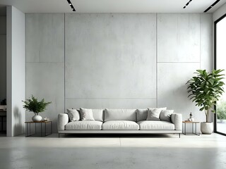 Modern Minimalist Living Room Design with Concrete Wall and Comfortable Sofa