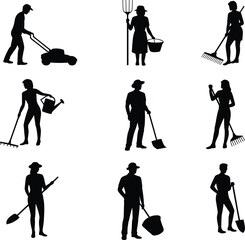 Obraz premium Farmer and Gardener Silhouettes: Agriculture, Farming, and Garden Work in Action