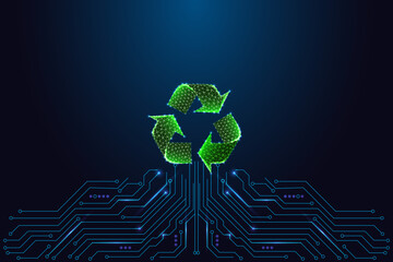 Smart recycling and eco technology with green recycle symbol and circuit board, vector illustration