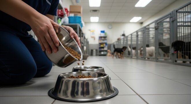 Caring for Shelter Animals Feeding Time at an Animal Shelter