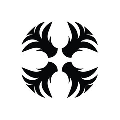 Abstract Circular Design with Four Identical Black Elements on White Background