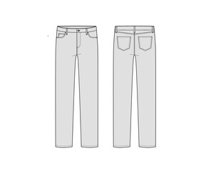 Men's Straight Leg Twill Denim Pants Jeans Technical Flat Sketch for Tech Pack