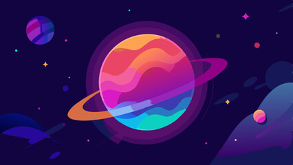 Naklejka premium Colorful planets and space design vector illustration with gradient blends on dark background