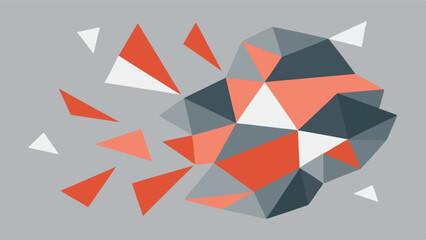 Abstract geometric composition featuring triangles in coral gray and dark blue tones