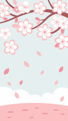 Delicate cherry blossom branch with falling petals against a pastel background