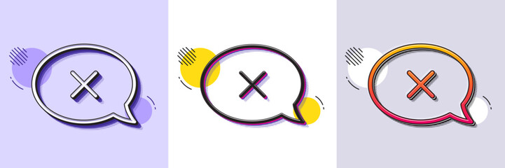 Reject message line icon. Halftone dotted pattern. Gradient icon with grain shadow. Decline or remove chat sign. Line reject icon. Various designs. Vector