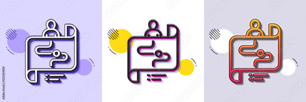 Poster journey path map line icon. halftone dotted pattern. gradient icon with grain shadow. project proces