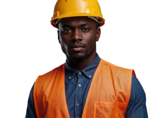 male builder in a helmet isolated on transparent background