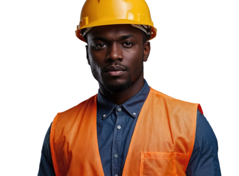male builder in a helmet isolated on transparent background