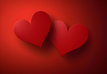 Photo of two red hearts on a red background, symbolizing love, romance, and passion