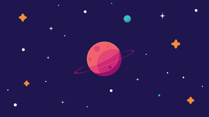 Minimalistic galaxy space illustration featuring planets stars and clean dot elements