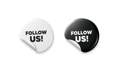 Follow us sticker tags. Glitter paper price badge. Follow us tag. Special offer sign. Super offer symbol. Offer round sticker. Promo banner. Vector