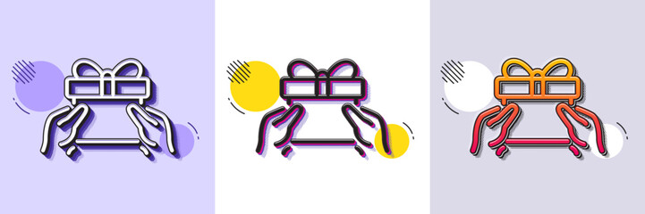 Give a Gift box line icon. Halftone dotted pattern. Gradient icon with grain shadow. Present or Sale sign. Birthday Shopping symbol. Package in Gift Wrap. Line give present icon. Vector