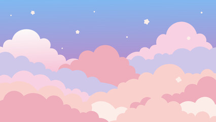 Pastel colored cloudscape illustration with stars perfect for backgrounds and digital projects