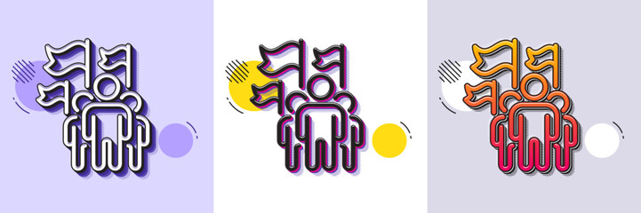 Leadership line icon. Halftone dotted pattern. Gradient icon with grain shadow. Success flag sign. Teamwork symbol. Line leadership icon. Various designs. Vector