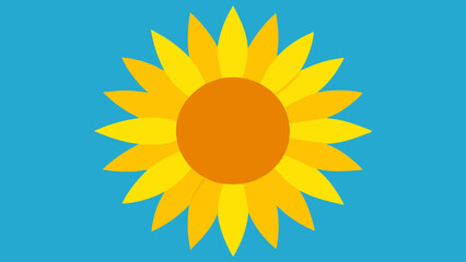 Vibrant yellow sunflower on sky blue background illustrated graphic design element