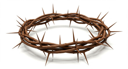 Close-up of a crown of thorns isolated on a white background for religious symbolism