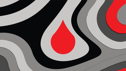 Abstract graphic composition featuring red drop and geometric shapes with layers