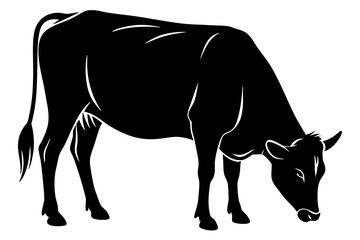 Obraz premium Cow Grazing Vector Silhouette on White Background