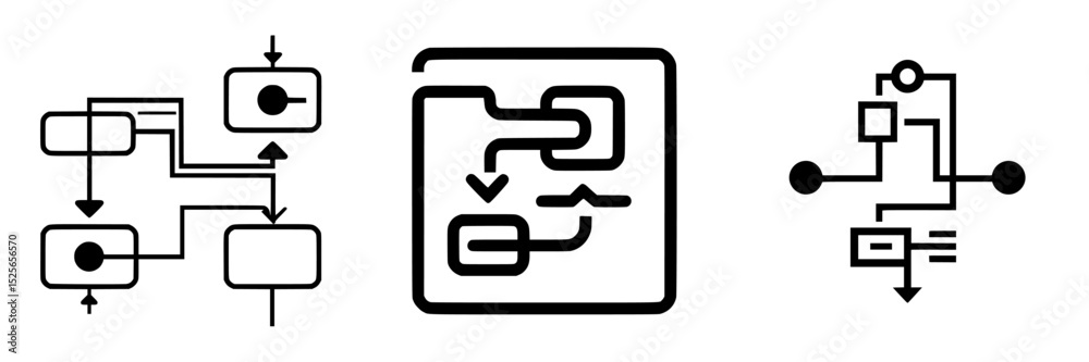 Poster icon set depicting various flowchart elements used in process mapping and diagram design