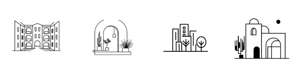 Obraz premium Stylish icon set featuring modern architectural designs and interior elements suitable for various creative projects