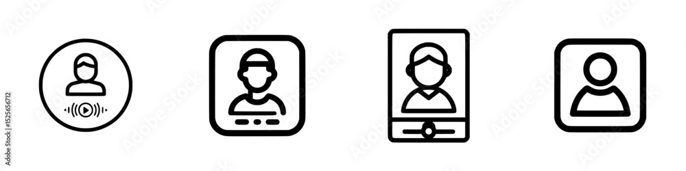 Poster set of four minimalistic icons representing user profiles and audio interactions in a digital design