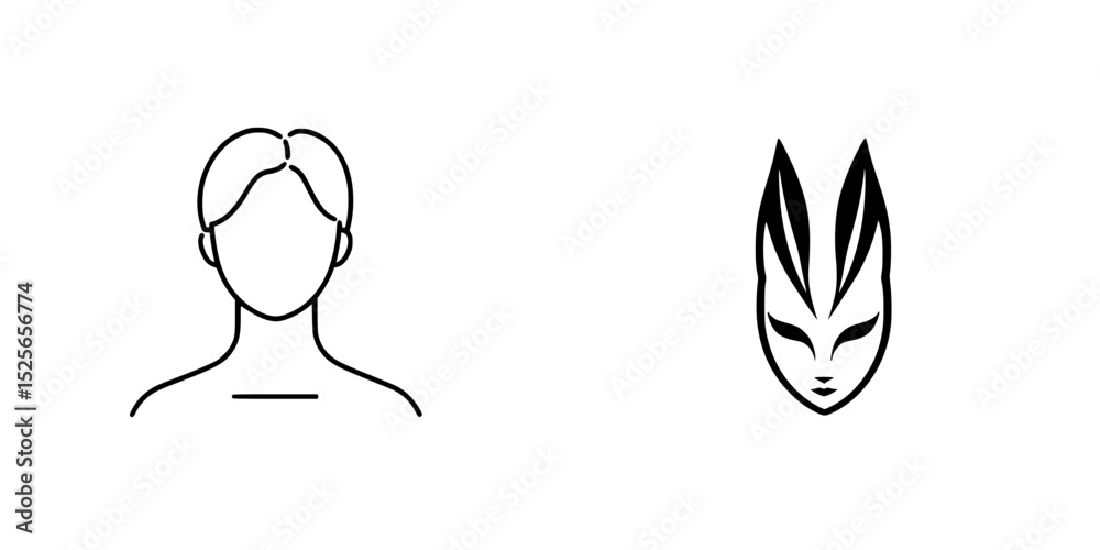 Poster stylized icon set featuring a person and a mask design suitable for various applications and digital