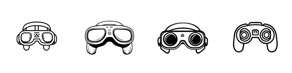 Fototapeta premium Icon set featuring various virtual reality and gaming headsets, illustrating modern technology in entertainment and gaming experiences