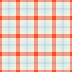 Classic plaid pattern with soft blue and orange hues. Seamless tile, perfect for backgrounds, textiles, and designs needing a traditional, yet modern, touch.