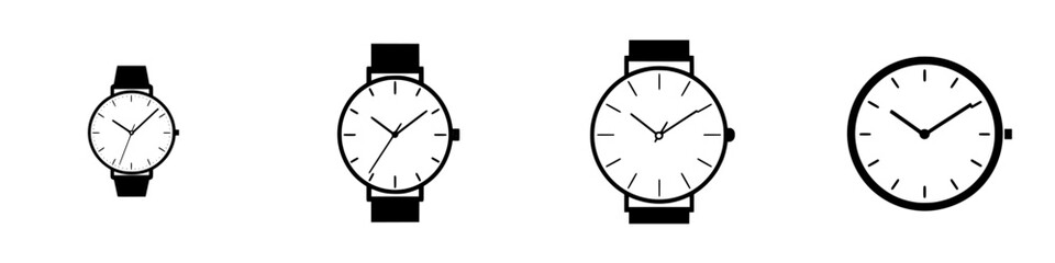 Stylish icon set featuring various watch designs in minimalist style suitable for modern applications