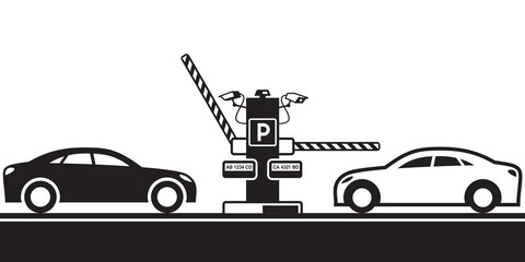 Barriers with camera at entrance and exit of car parking – vector illustration