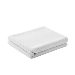 A single, neatly folded white microfiber dish towel, full form and subtle texture, on a transparent seamless studio backdrop with bright, soft, shadowless lighting, slightly high-angle shot,