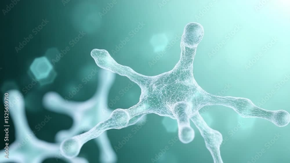 Aufkleber Microscopic Cell Structure: Intricate details of a single cell, showcasing its complex network of organelles and molecular structures. The image is rendered with a teal and white color palette.