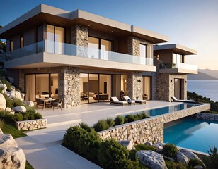 Modern luxury villa overlooking the sea