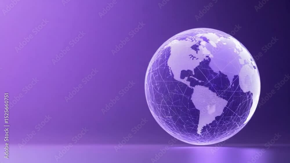 Poster global vision: a luminous globe radiates on a gradient purple backdrop, symbolizing interconnectedne