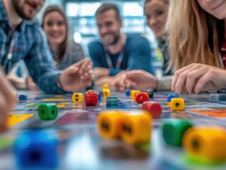 A team at a teambuilding event, playing games to improve trust, Corporate Culture, Fun and interactive