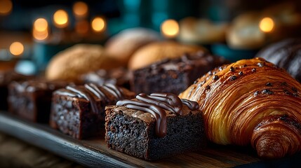 Delicious Fresh Baked Brownies and Croissants at a Bakery