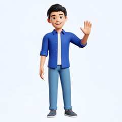 A cartoon man waving his hand