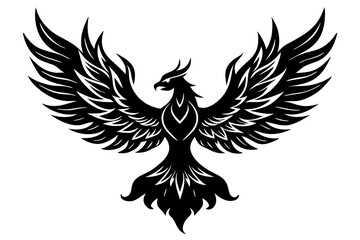 Obraz premium Phoenix Rising from Flames Vector Silhouette on White Background