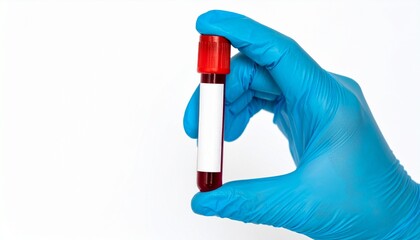 A medical professional is carefully holding a vial containing a blood sample, essential for medical testing and analysis. The blood sample is in a red-topped tube and ready for examination.
