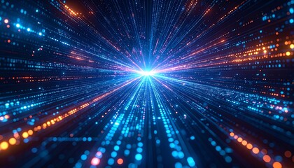 Fototapeta premium Abstract digital tunnel with glowing particles. Futuristic technology concept.