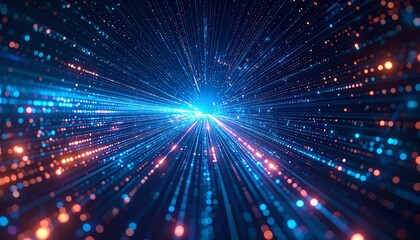 Naklejka premium Captivating digital data streams, creating an immersive visual of technology and connectivity. The dynamic lines and particles evoke speed, data flow and futuristic vibes