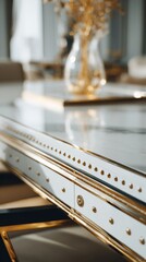 Obraz premium White modern luxury office table with sleek golden details, exuding elegance, sophistication, and an expensive high-end vibe.