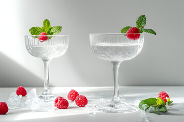 Yogurt with strawberries and mint
