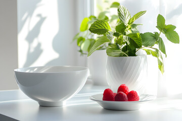 yogurt with strawberries and mint