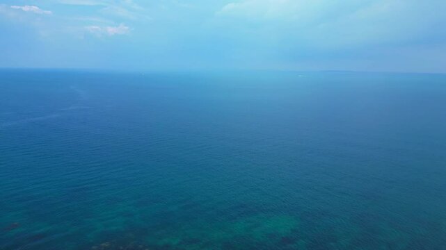 boats at small Privat tropical island. Fantastic aerial view flight drone