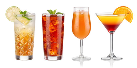 Exotic Summer Cocktails Set in Highball Glasses &ndash; Colorful Drinks Isolated on PNG

