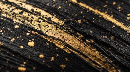Obraz premium Black and gold brush strokes on canvas. Oil painting concept