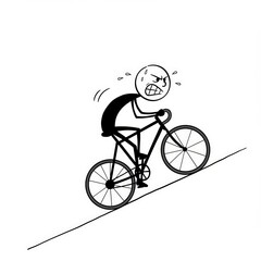 Angry Stick Figure Cyclist Ascending Steep Hill